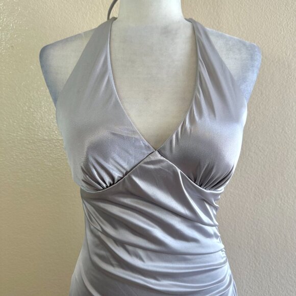 Ruby Roxy Silver Grey Asymmetrical Halter Vtg Y2k 2000s Party Dress - Picture 2 of 7